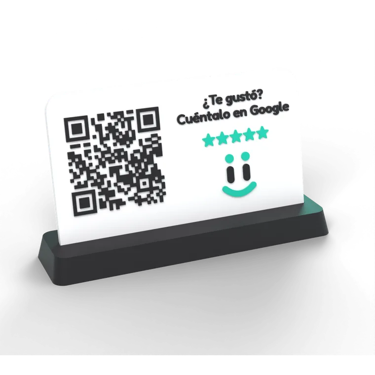 Placa Opinio Ancha: QR + NFC, con base o pegada