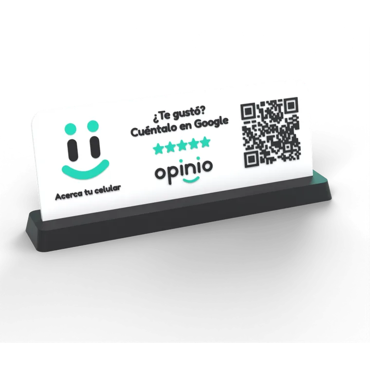 Placa Opinio Panorámica: QR + NFC, con base o pegada